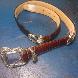 Brighton Brown and Black Leather Belt Bag with Silver Accents